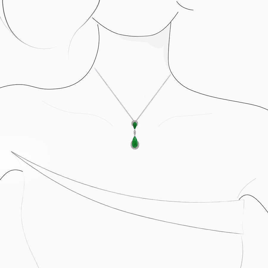 18K White Gold Jade & Diamond Pendant