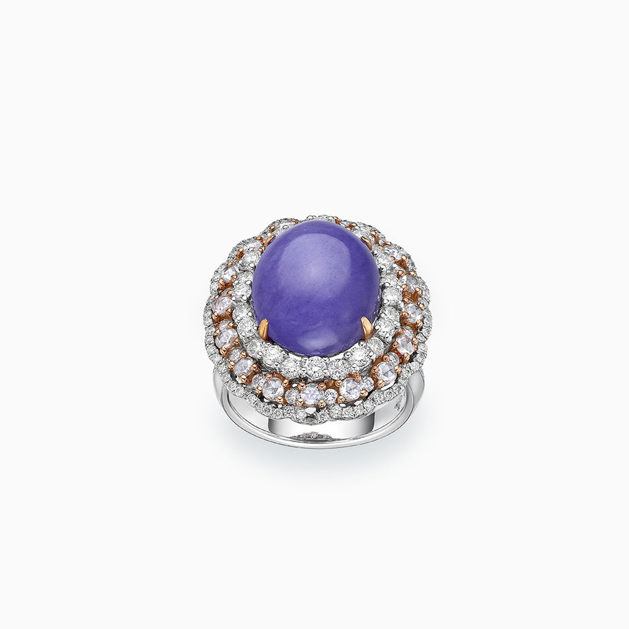 18K White & Rose Gold Lavender Jade & Diamond Ring