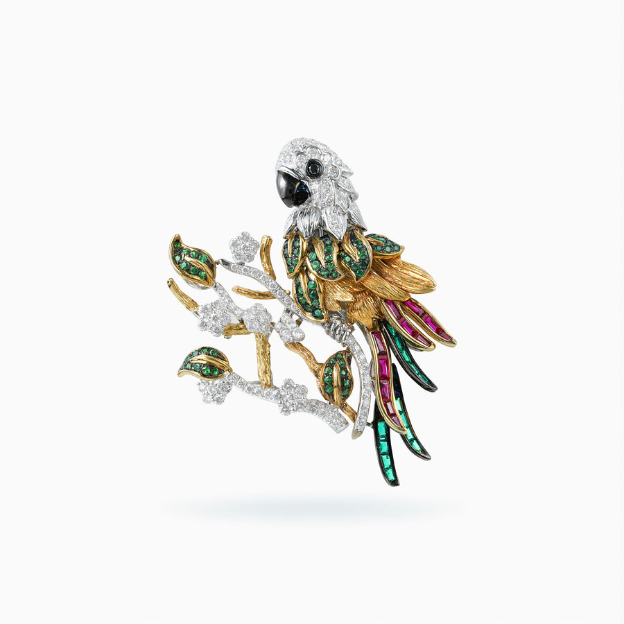 18K White, Yellow & Rose Gold Emerald, Ruby, G.Garnet & Diamond Pendant