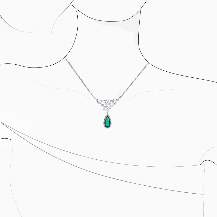 18K White Gold Emerald & Diamond Earrings