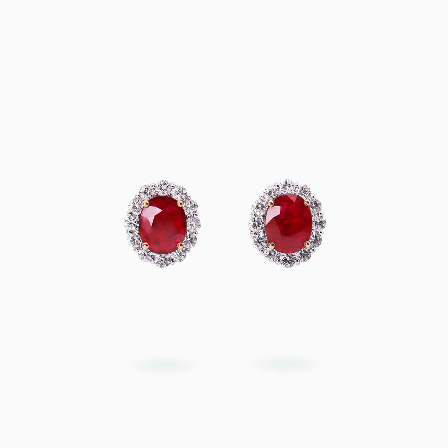 18K White & Rose Gold Ruby Diamond Earrings
