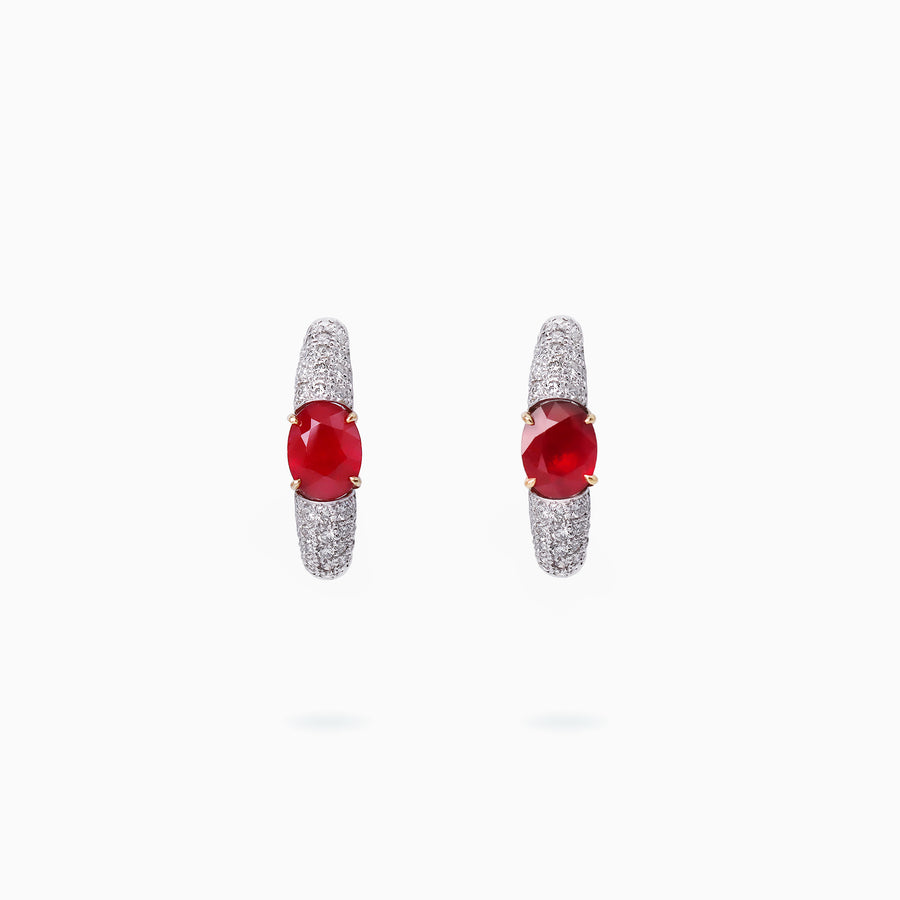 18K White & Rose Gold Ruby & Diamond Earrings