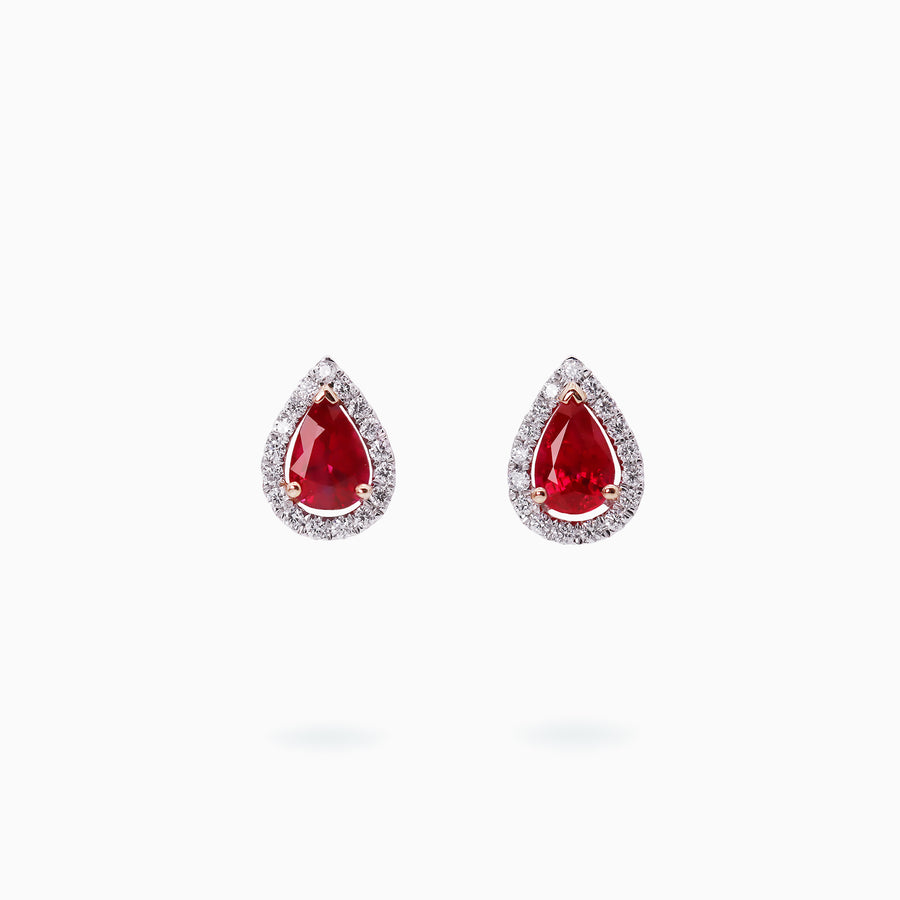 18K White & Rose Gold Ruby, Diamond Earrings