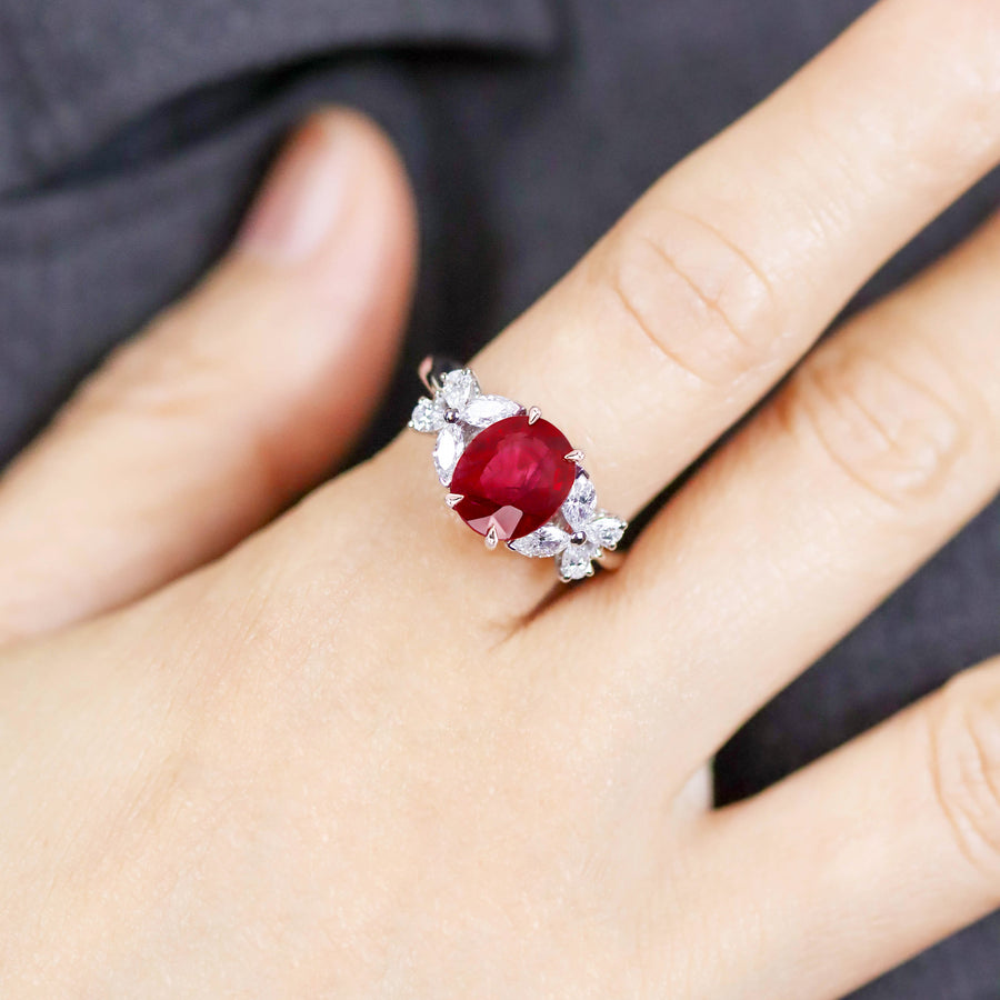 18K White Gold Ruby & Diamond Ring