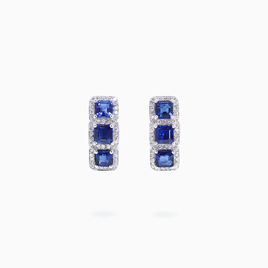 18K White Gold Sapphire,Diamond Earrings
