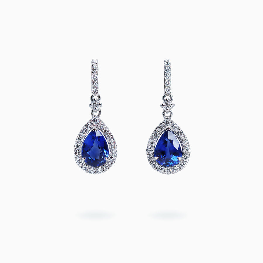 18K White Gold Sapphire Diamond Earrings