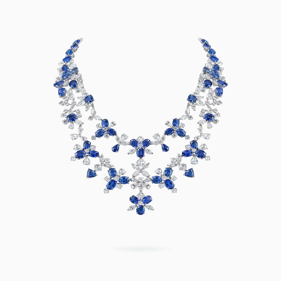 18K White Gold Sapphire, Diamond Necklace