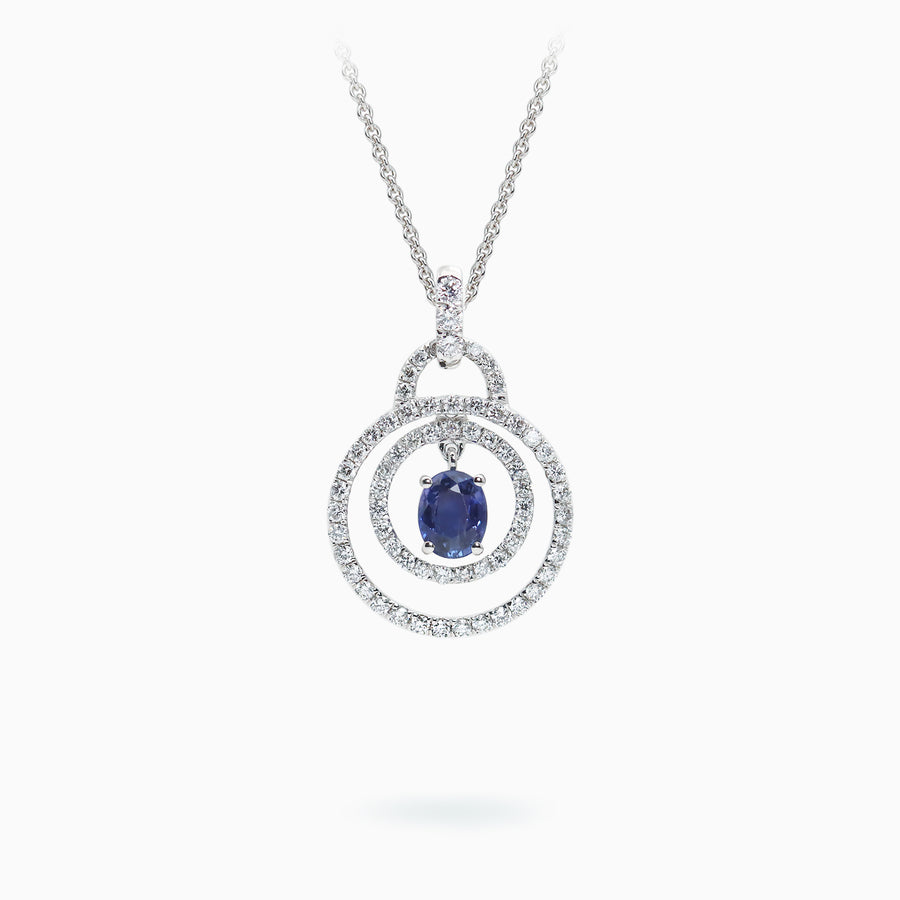 18K White Gold Sapphire & Diamond Pendant