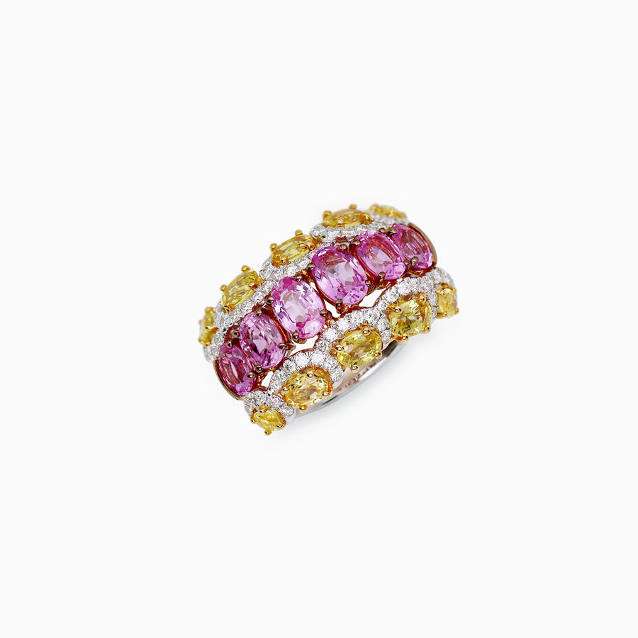 18K White, Rose & Yellow Gold Sapphire & Diamond Ring
