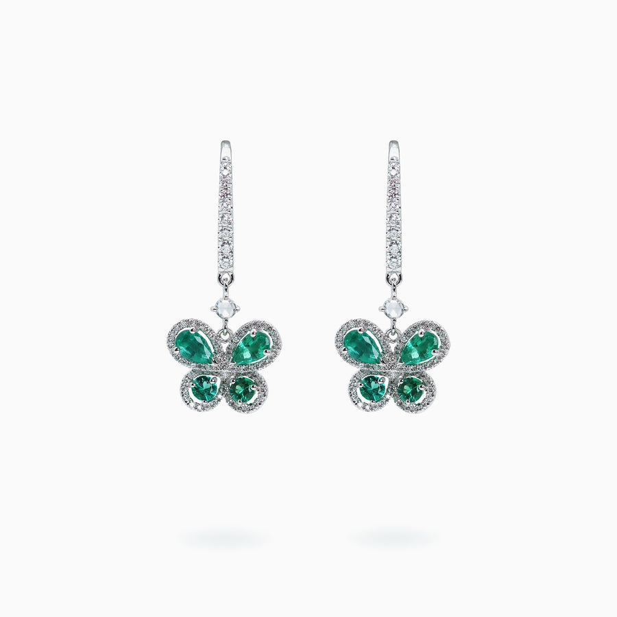 18K White Gold Emerald & Diamond Earrings