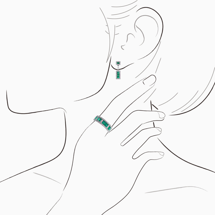 18K White Gold Emerald & Diamond Earrings
