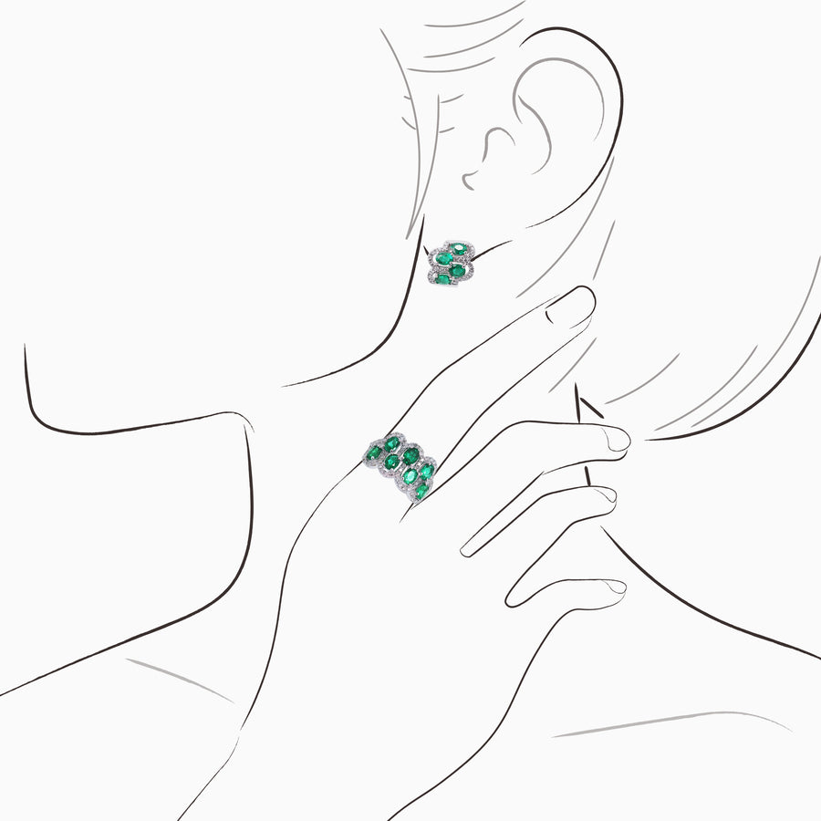 白金祖母绿和钻石耳环