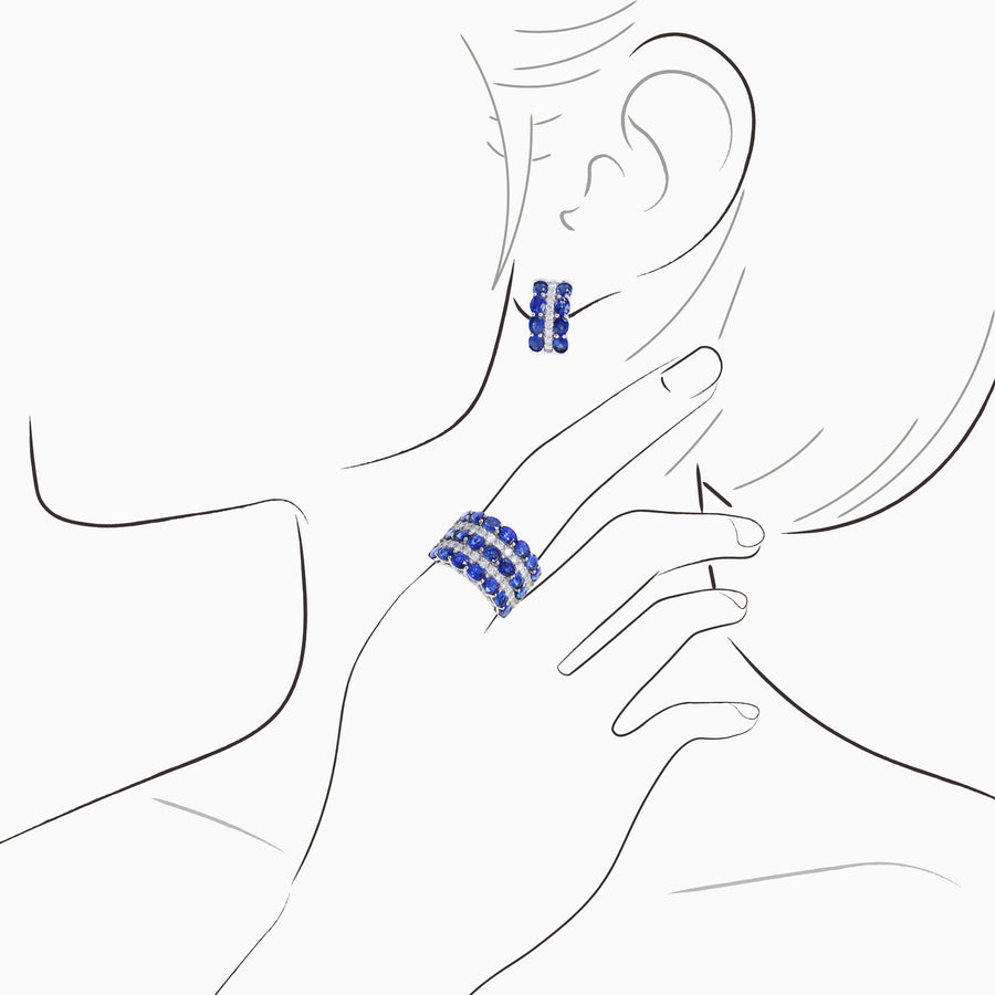 18K White Gold Sapphire,Diamond Earrings