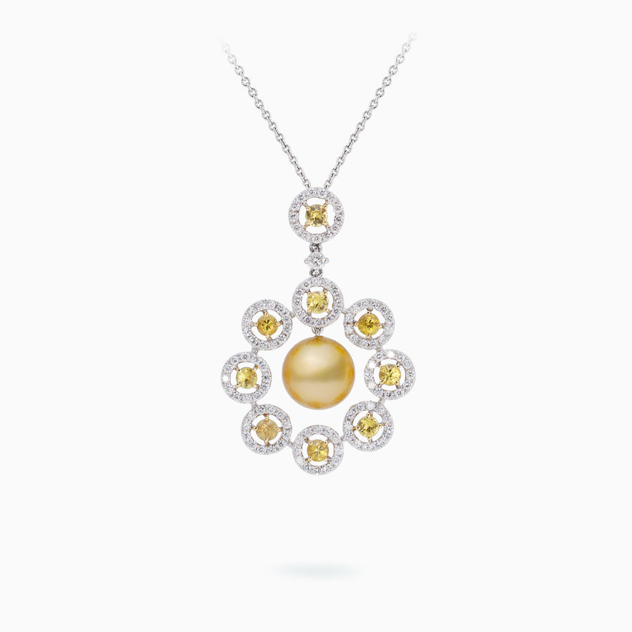 18K Yellow & White Gold South Sea Pearl Sapphire & Diamond Pendant