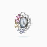 18K White, Rose & Yellow Gold Grey Baroque South Sea Pearl Brooch