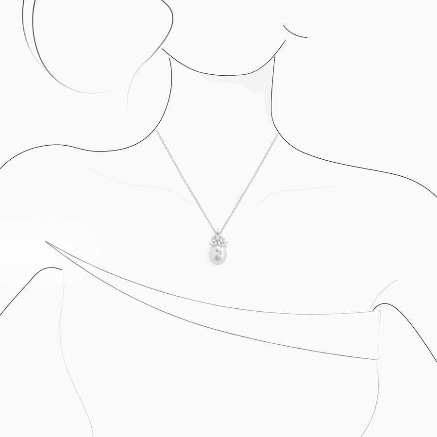 18K White Gold South Sea Pearl & Daimond Pendant