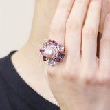 18K White & Rose Gold Fresh Water Pearl,Sapphire,Diamond Ring