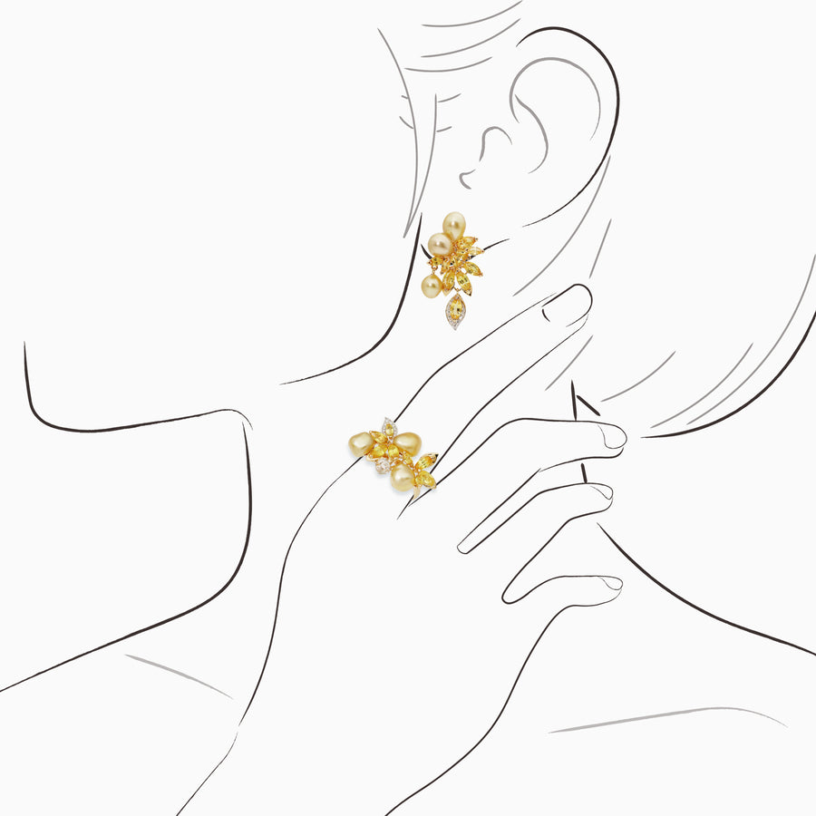18K Yellow & White Gold South Sea Pearl Sapphire & Diamond Earrings
