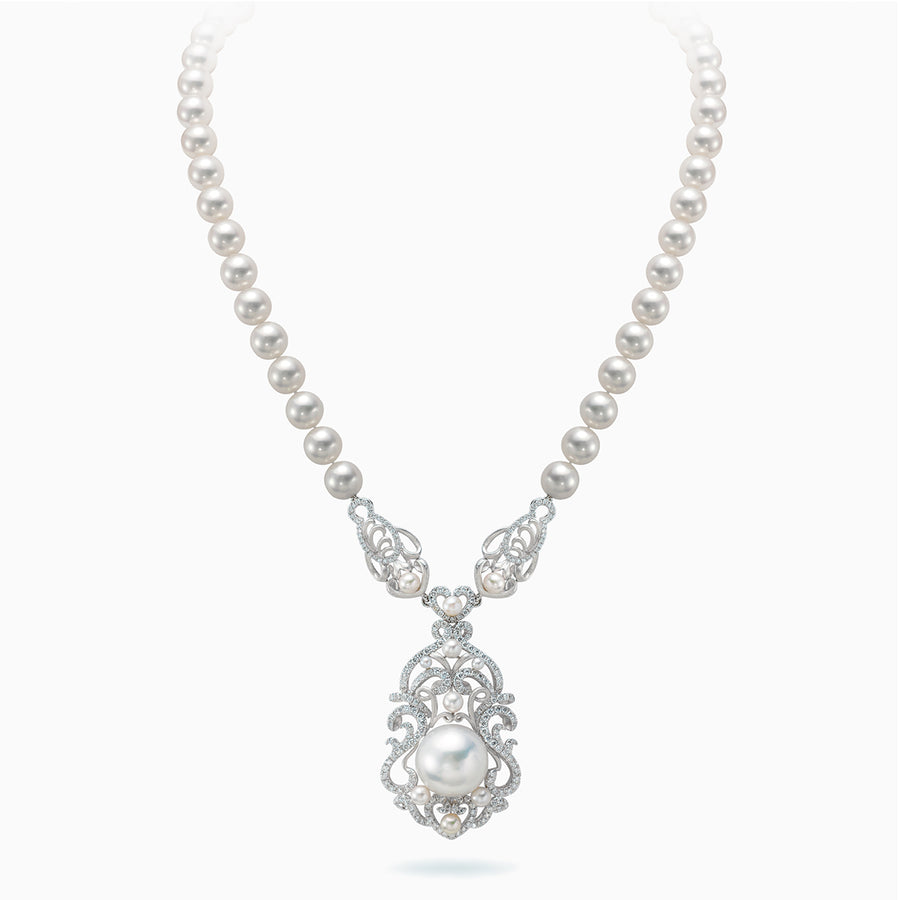 18K White Gold Akoya Pearl & White South Sea Pearl Necklace