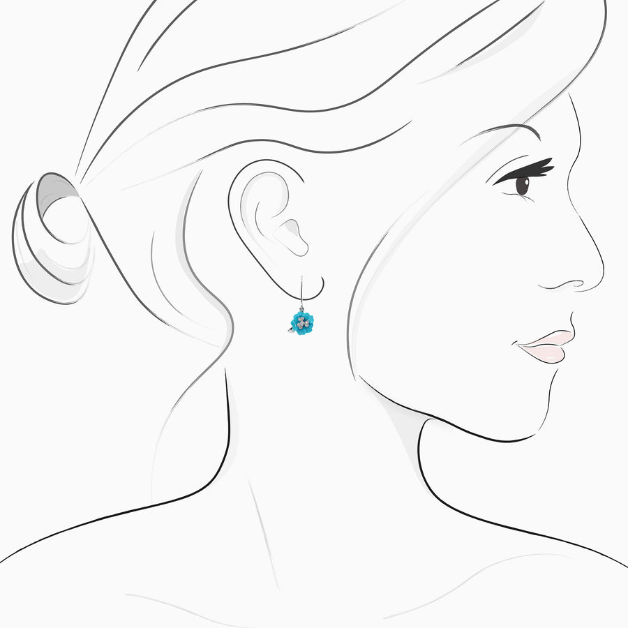 18K White Gold Turquoise & Diamond Earrings