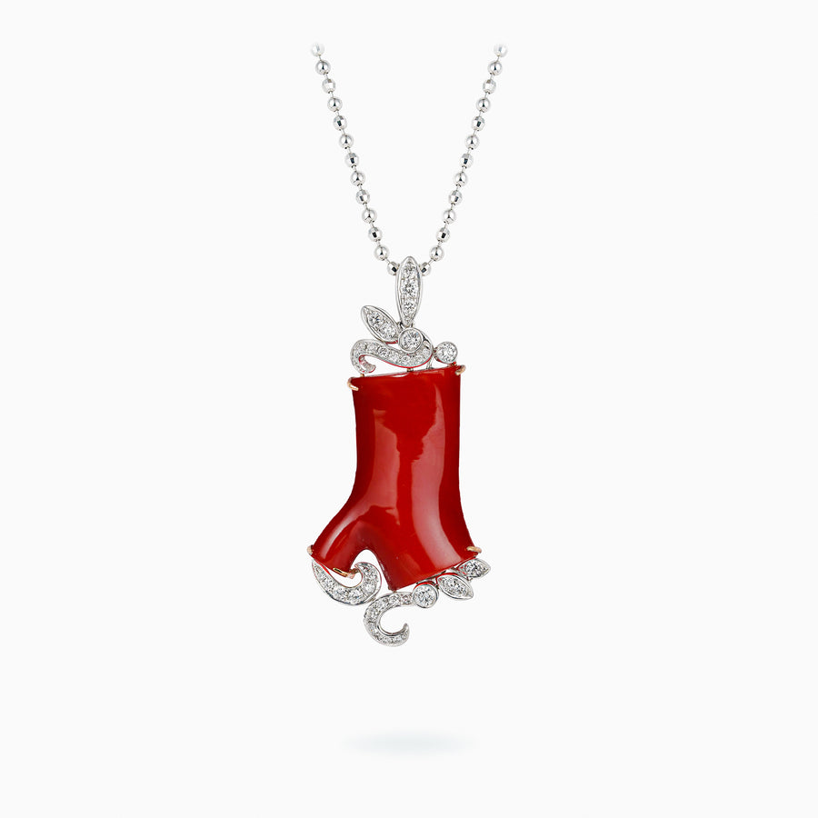 18K White & Rose Gold Coral, Diamond Pendant