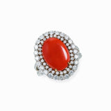 18K White & Rose Gold Coral & Diamond Ring