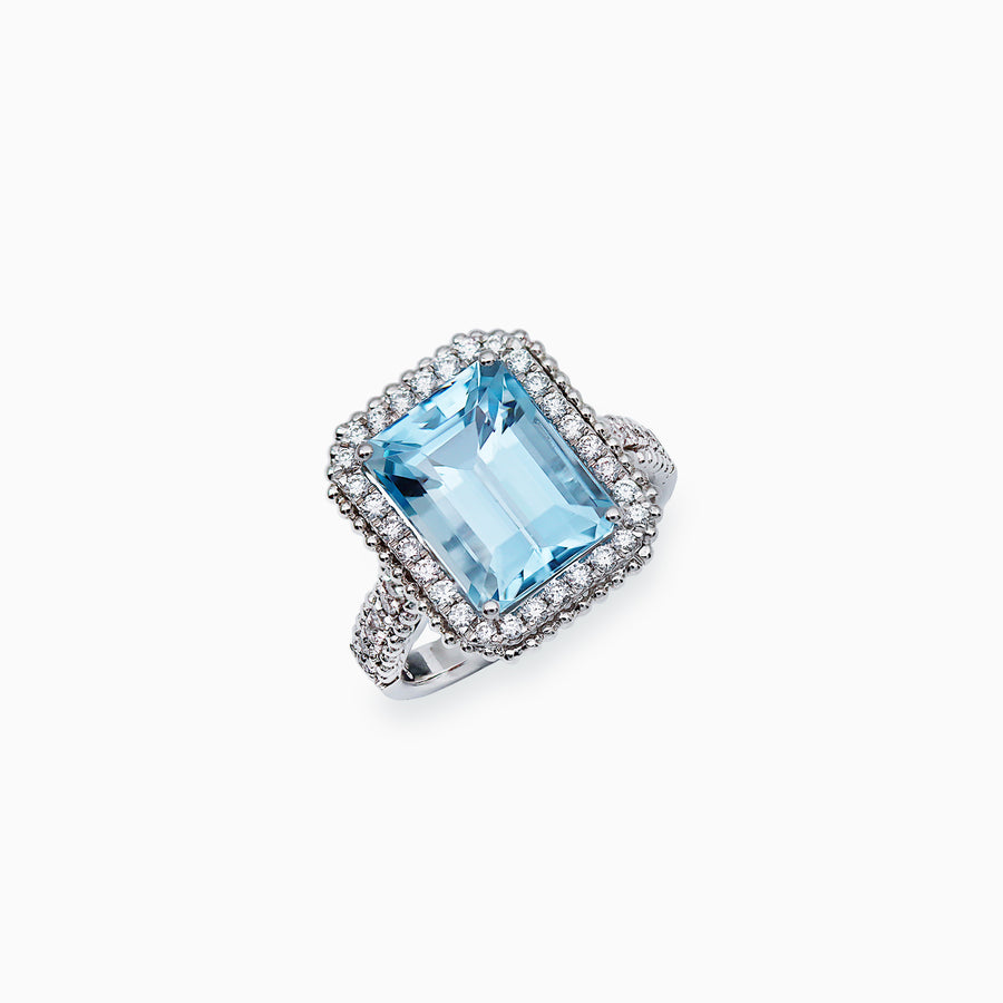 18K White Gold Aquamarine & Diamond Ring
