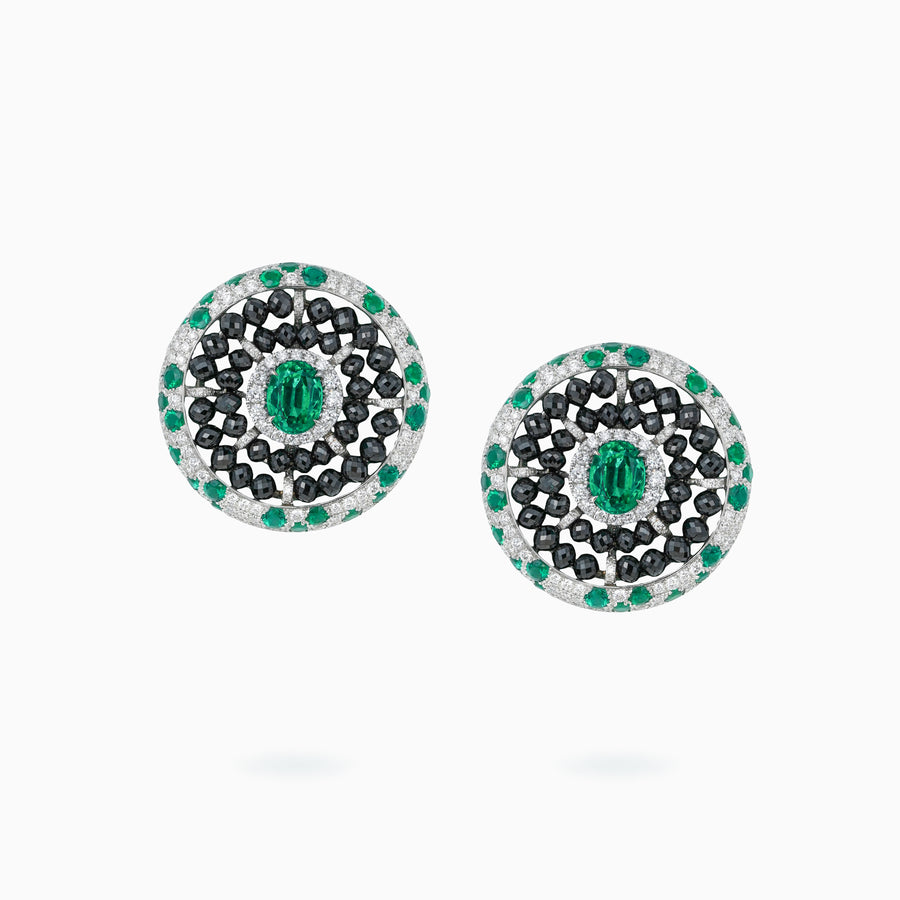 18K White Gold Emerald Diamond Earrings