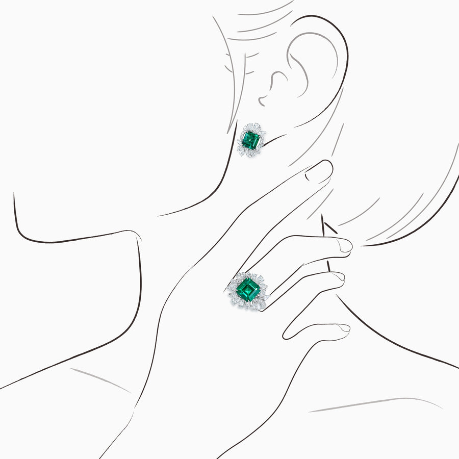 18K White Gold Emerald & Diamond Earrings