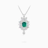 18K  White Gold Emerald & Diamond Pendant