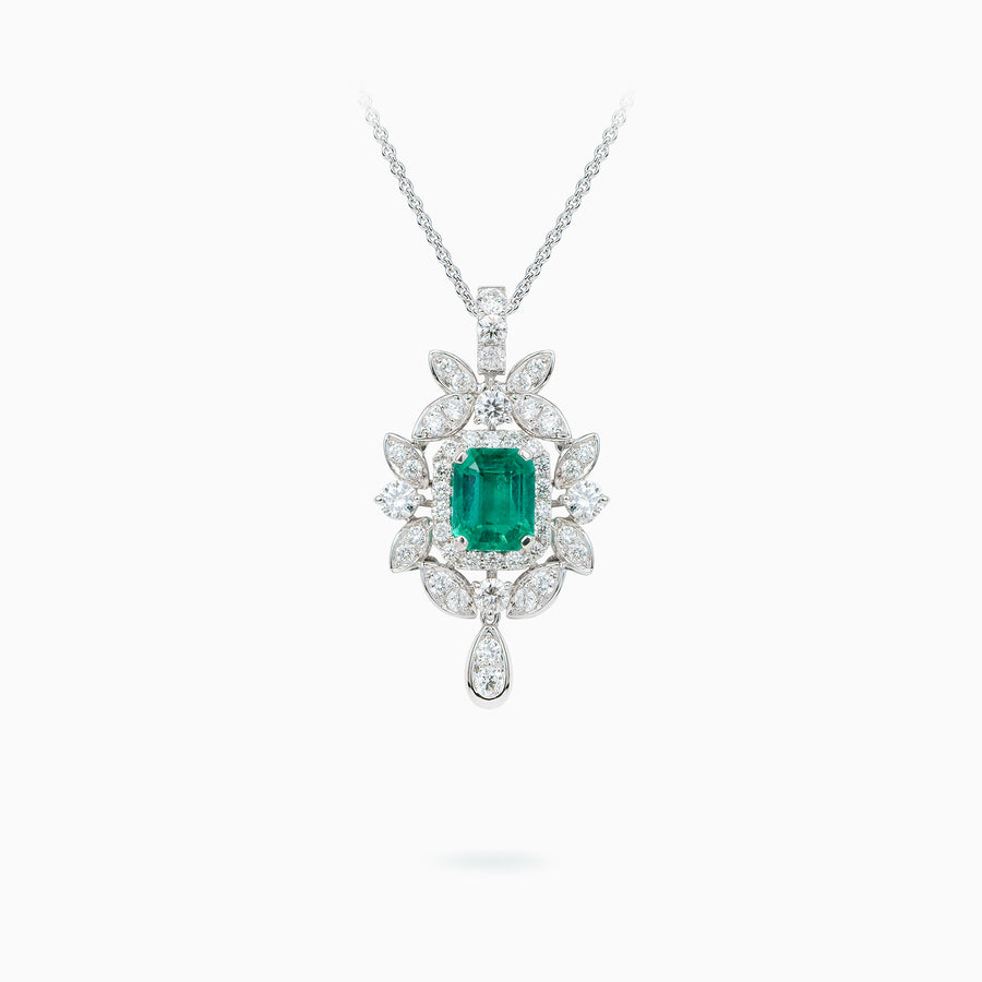 18K  White Gold Emerald & Diamond Pendant