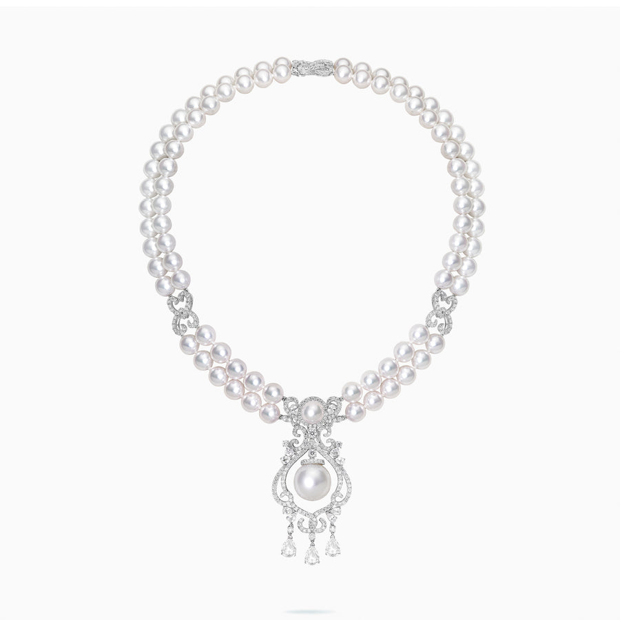 18K White Gold Akoya Pearl & White South Sea Pearl Necklace