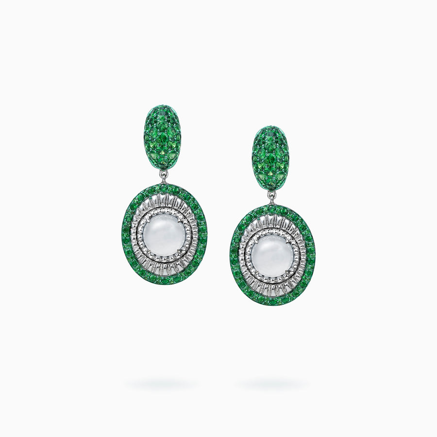 18K White & Green Gold Jade, Green Garnet Earrings