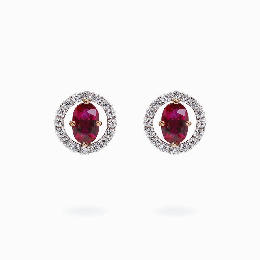 18K White & Rose Gold Ruby & Diamond Earrings