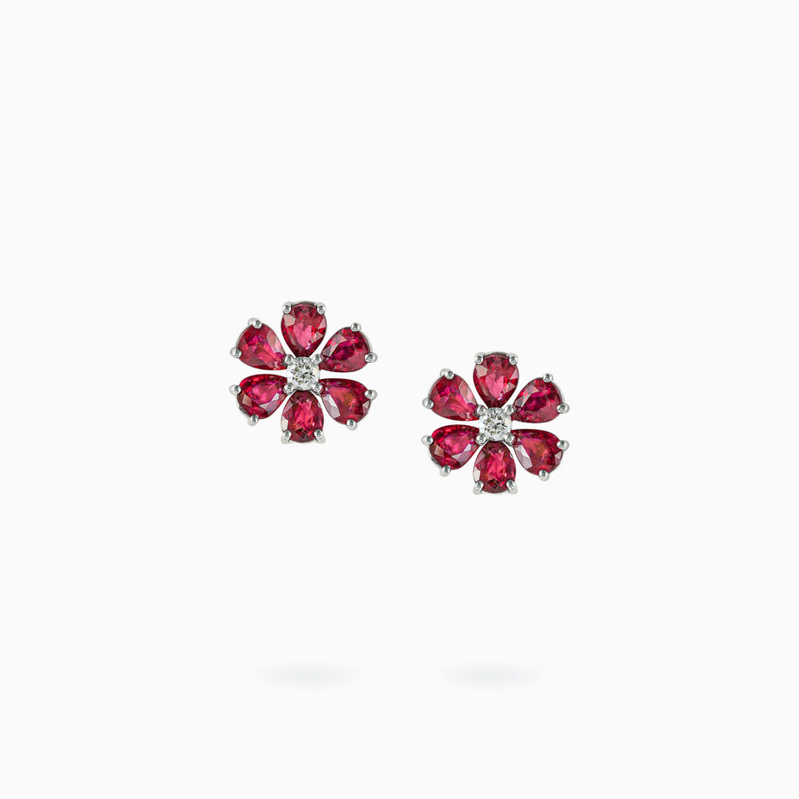 18K White Gold Ruby & Diamond Earrings