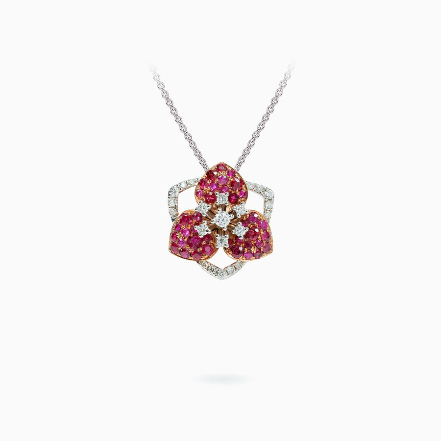 18K  White & Rose Gold , Ruby & Diamond Pendant
