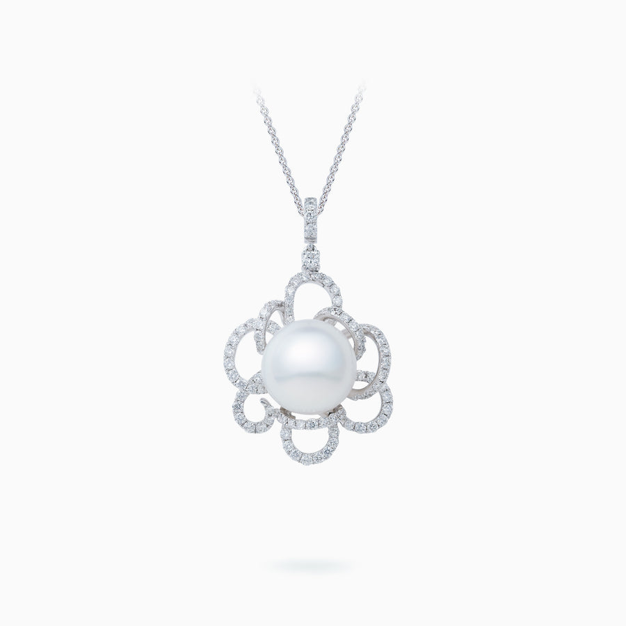 18K White Gold South Sea Pearl Diamond Pendant
