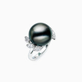 18K White Black South Sea Pearl Diamond Ring